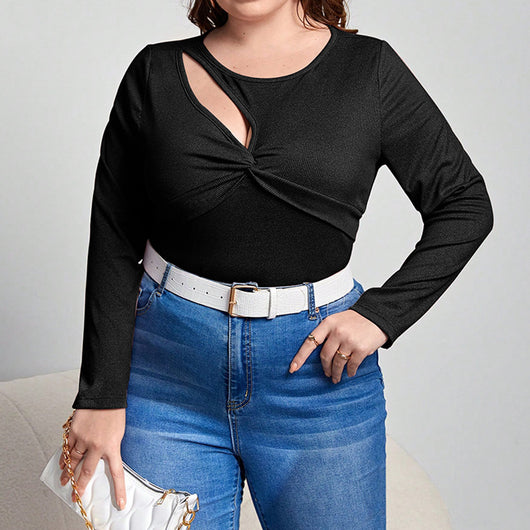 Blusa Ajustada de Manga Larga con Diseño Calado Elegante
