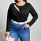 Blusa Ajustada de Manga Larga con Diseño Calado Elegante