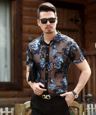 Camisa Hueca para Hombre con Bordado Flocking - Image 22