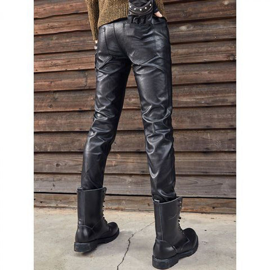 Pantalones Biker de Cuero Genuino Ajuste Slim Retro - Image 3