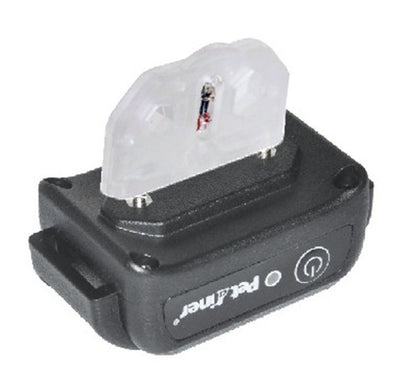 Black remote control dog trainer with blue LCD screen, alongside one black and one orange training collar. - Image 2