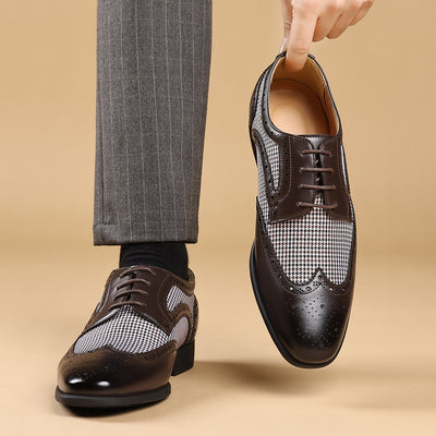 Zapatos Casuales de Cuero con Patrón Pata de Gallo para Hombre - Image 27