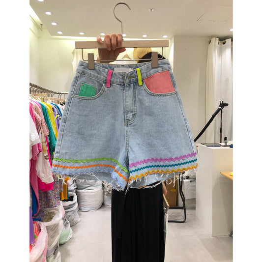 Shorts Denim Cintura Alta Slim Fit con Bordes Crudos