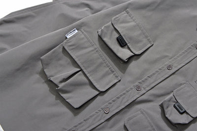 Camisa Universitaria Holgada con Múltiples Bolsillos de Manga Larga - Image 18