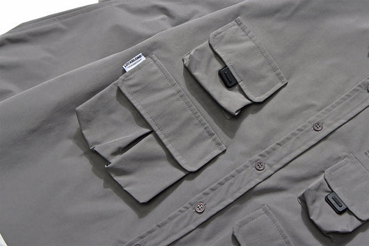 Camisa Universitaria Holgada con Múltiples Bolsillos de Manga Larga - Image 18