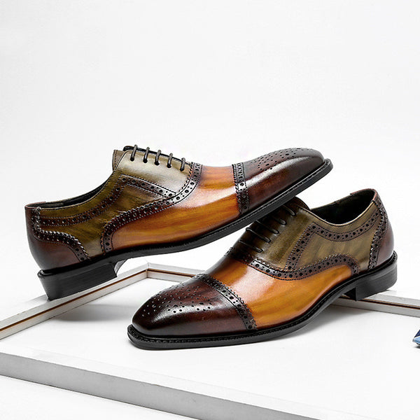 Zapatos de Cuero Genuino con Punta Afilada y Detalles Tallados