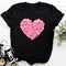 Playera rosa estampada con corazones y flores para mujer