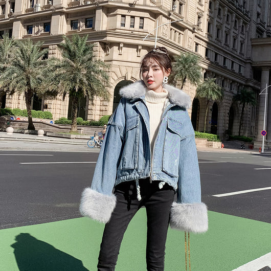 Chaqueta Denim Dos Piezas con Cuello de Conejo Desmontable - Image 4