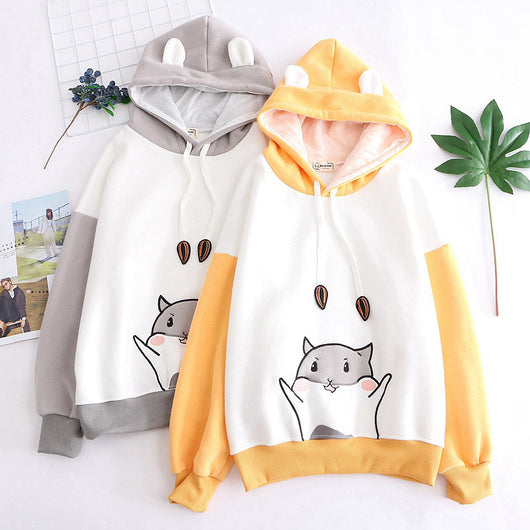 Sudadera con capucha y forro polar bordada de manga larga