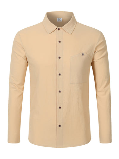 Camisa Cardigan Lino Hombre Fit Relajado Color Sólido - Image 37