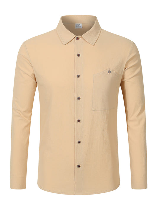 Camisa Cardigan Lino Hombre Fit Relajado Color Sólido - Image 37