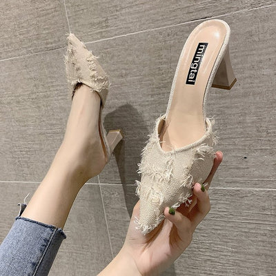 Sandalias y Pantuflas Tipo Baotou con Tacón Medio y Punta Afilada para Mujer - Image 4
