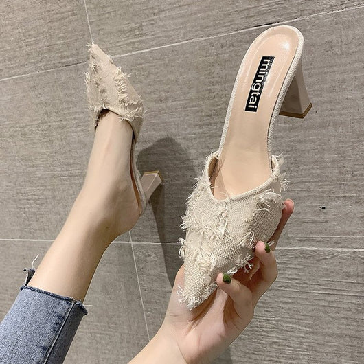 Sandalias y Pantuflas Tipo Baotou con Tacón Medio y Punta Afilada para Mujer - Image 4