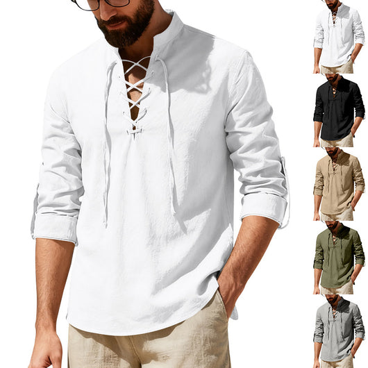 Camisa Henley de Lino Manga Larga para Hombre - Image 2