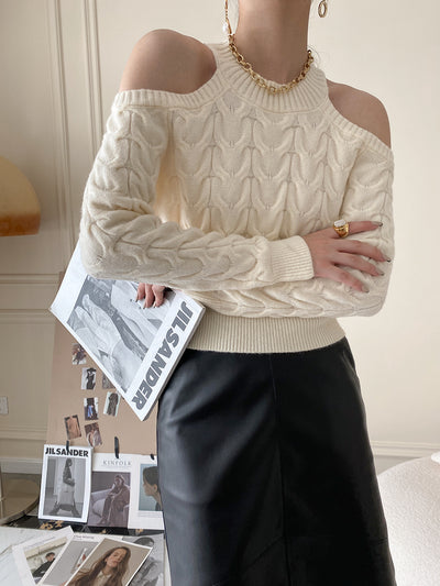 Suéter Tejido Hombro Descubierto para Mujer - Colores Sólidos Otoño - Image 3