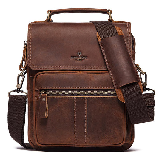 Bolsa Mensajero de Cuero Retro para Hombre - Maletín de Cuero Genuino Gran Capacidad