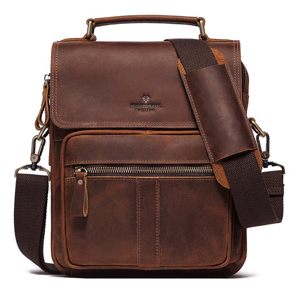 Bolsa Mensajero de Cuero Retro para Hombre - Maletín de Cuero Genuino Gran Capacidad