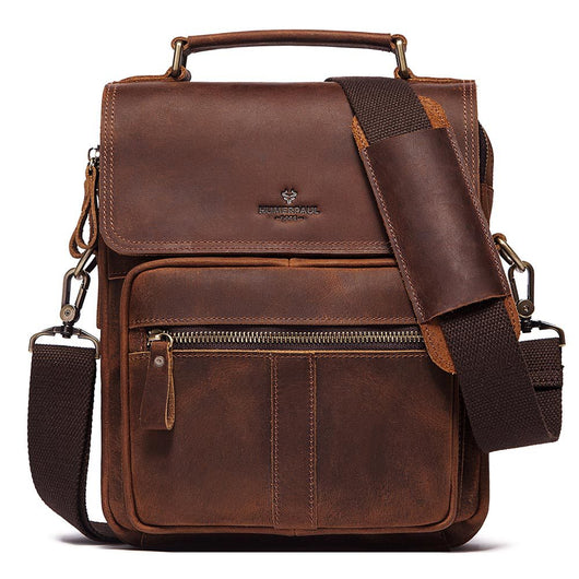 Bolsa Mensajero de Cuero Retro para Hombre - Maletín de Cuero Genuino Gran Capacidad