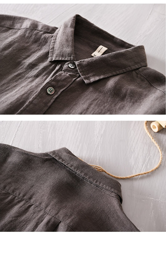 Camisa Casual de Manga Larga en Algodón y Lino para Hombre - Image 10
