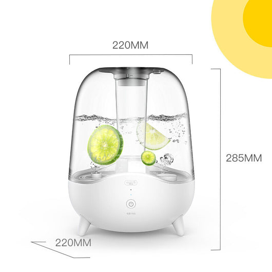 White and clear household silent air humidifier emitting mist, with lemon slices visible in the transparent water tank. - Image 4
