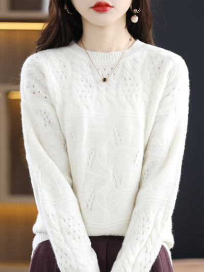 Suéter de Lana Pura Cuello Redondo con Textura Jacquard Industrial para Mujer - Image 9