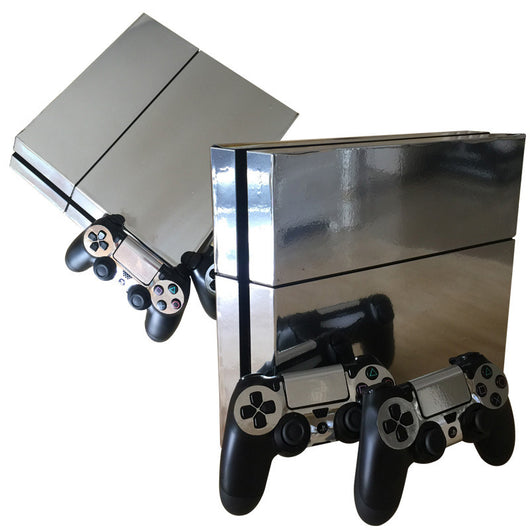 Metallic green PS4 console housing film and two matching PS4 controllers with a glossy finish. - Image 2