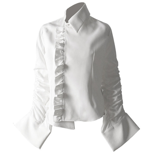 Blusa Blanca Asimétrica con Pliegues - Diseño Europeo Minimalista para Mujer