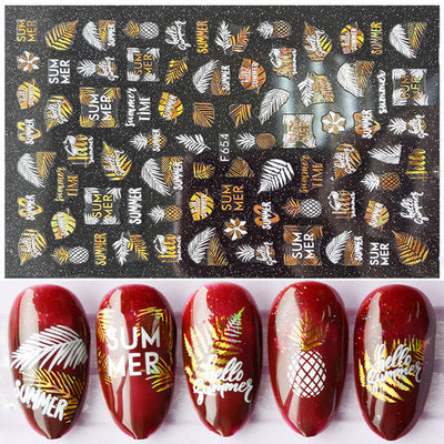 Stickers de Uñas 3D Hojas de Arce, Flamencos y Playa con Detalles Dorados - Image 16
