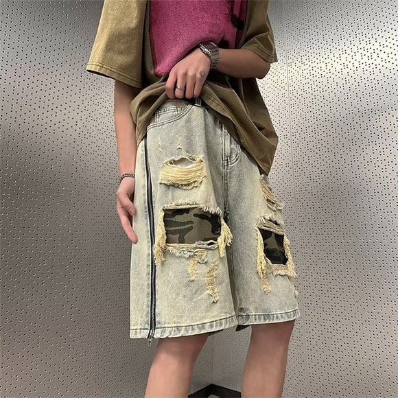 Shorts Vaquero Camuflado Rasgado para Hombre - Estilo Verano
