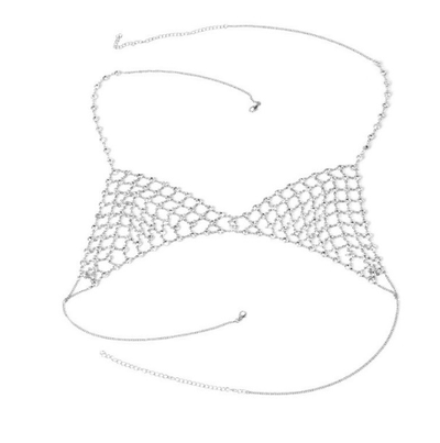 Cadena corporal de strass multicapa con flecos - Joyería de malla para pecho - Image 8