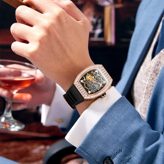 Reloj Automático Mecánico para Hombre con Correa de Silicona y Resistencia al Agua