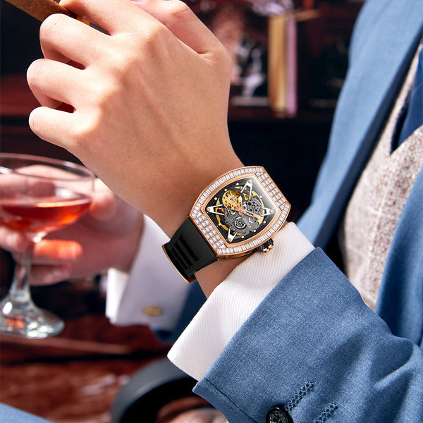 Reloj Automático Mecánico para Hombre con Correa de Silicona y Resistencia al Agua