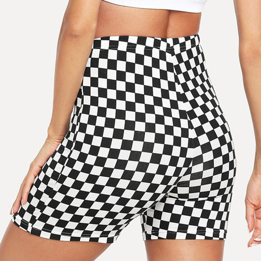 Shorts Deportivos Yoga Cintura Alta Diseño Ajedrez Blanco y Negro - Image 3