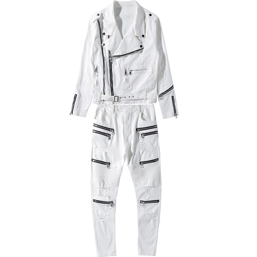 Traje Casual de Dos Piezas en Blanco - Jeans y Chaqueta - Image 8