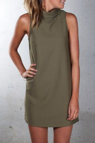 Vestido Casual Cuello Alto sin Mangas Color Sólido - Image 3