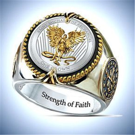Anillo Vintage Aguila Dorado Dominante Bicolor para Hombre