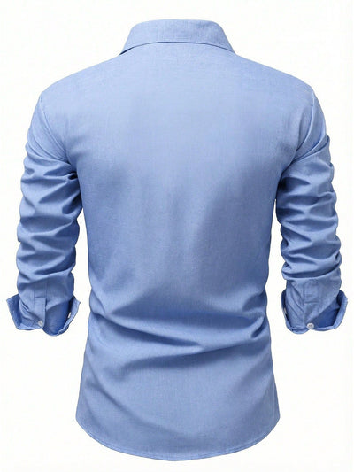Camisa Casual de Manga Larga en Colores Sólidos - Transpirable y Cómoda - Image 12