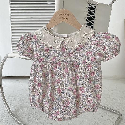 Enterizo Floral para Bebé con Cuello Muñeca y Mangas Abullonadas