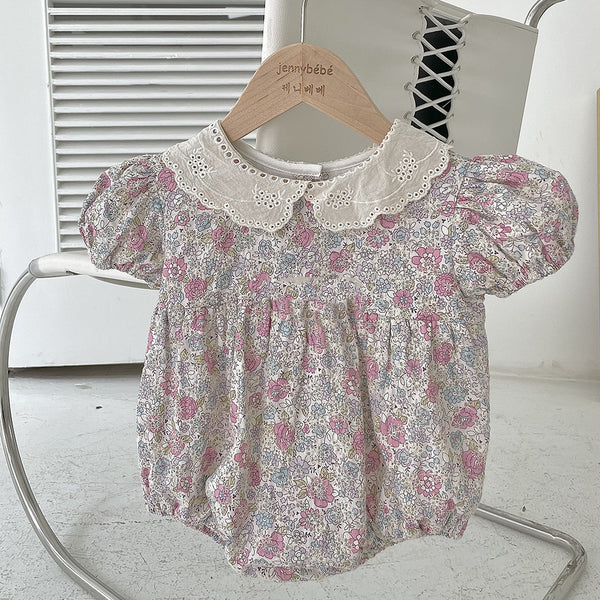 Enterizo Floral para Bebé con Cuello Muñeca y Mangas Abullonadas