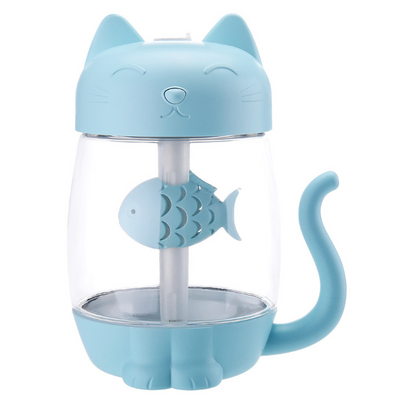 Pink cat-shaped USB humidifier with a clear body, decorative fish, and cute cat features like ears, paws, and tail. - Image 6
