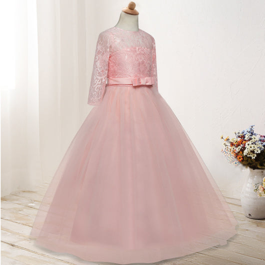 Vestido Infantil de Manga Larga para Dama de Honor - Falda Floral Elegante - Image 4