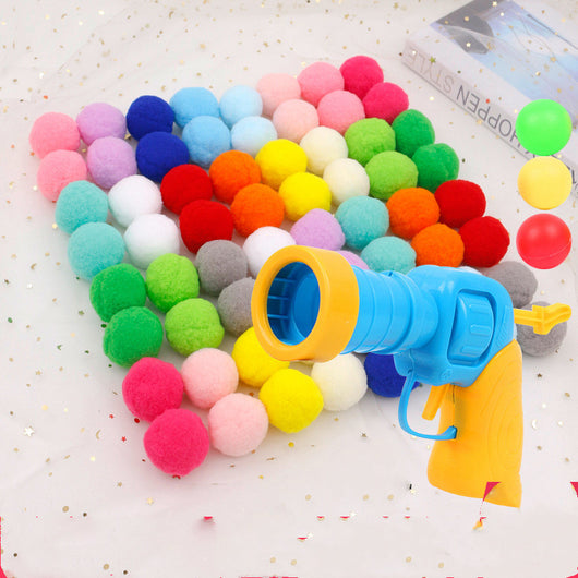 Colorful pompom balls and a yellow and blue toy launcher, a fun set for cats or kids. - Image 8