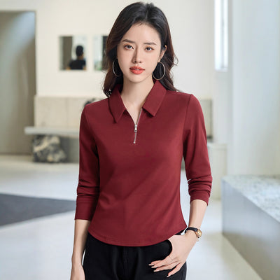Polera Minimalista Slim Fit con Cierre de Medio Largo para Mujer - Image 4