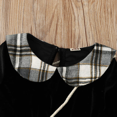 Vestido Infantil Negro Cuadros Manga Larga con Falda Corta - Image 8