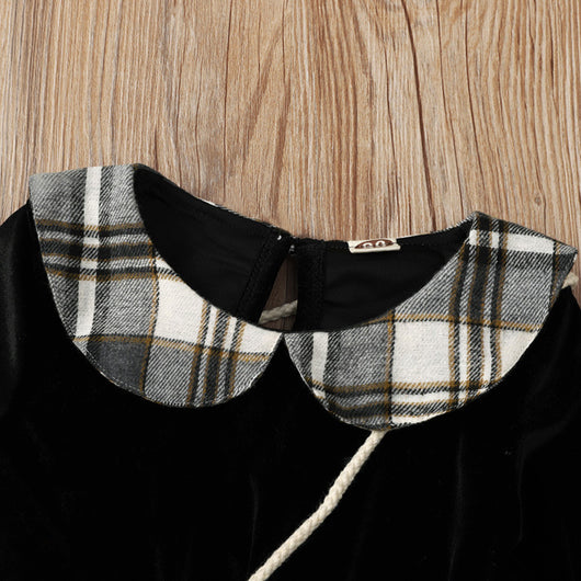 Vestido Infantil Negro Cuadros Manga Larga con Falda Corta - Image 8