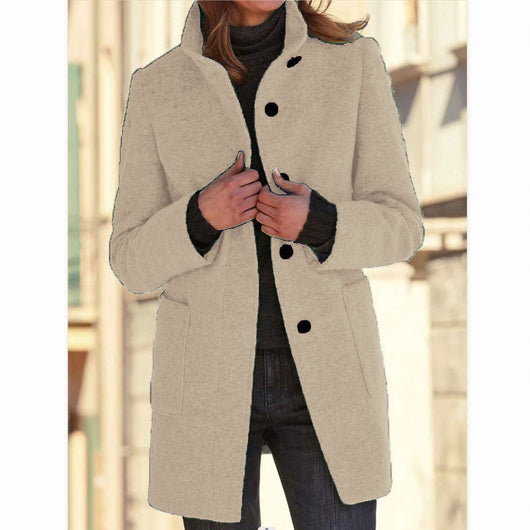 Abrigo de Lana con Cuello de Pie y Bolsillos - Casual para Otoño Invierno - Image 10