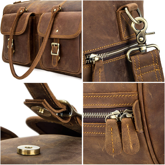 Bolsa de Viaje Grande en Cuero Crazy Horse Estilo Retro - Image 6