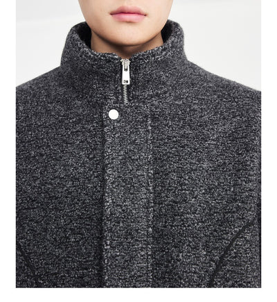 Abrigo de Lana Tejido Circular Multicolor para Hombre con Cuello de Pie - Image 12