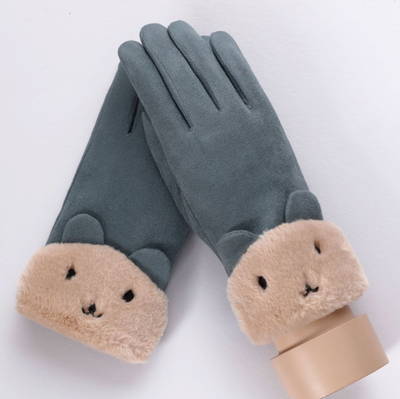 Guantes Térmicos de Cachemira para Mujer con Oso Adorable y Pantalla Táctil