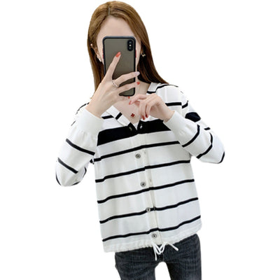 Cardigan Suelto Rayas con Capucha para Mujer - Image 2